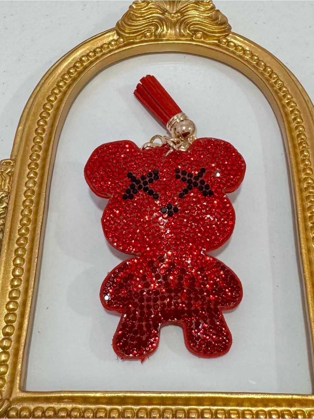 New Red X Eye Crystal Bear Tassel Keychain